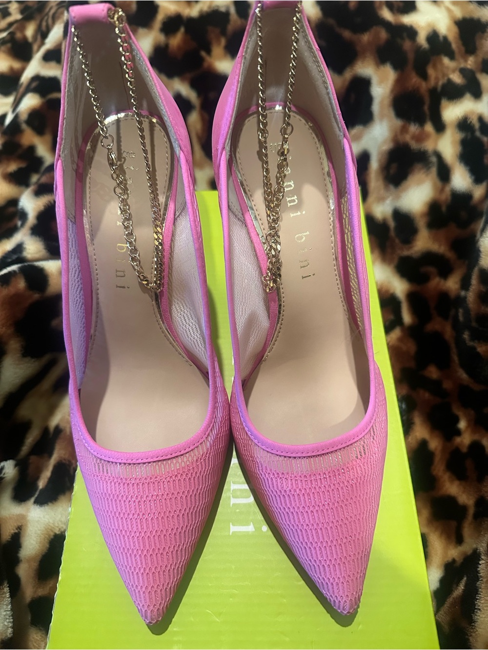 Gianni Bini Pink Pointed Toe Chain Ankle Strap Pumps